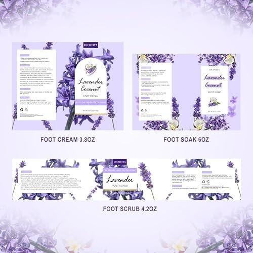 Lavender Foot Soak Set - Salt Soak, Foot File, Scrub & Urea Cream Pedicure Supplies for Dry, Cracked Feet - Women's Spa Kit Avelisse