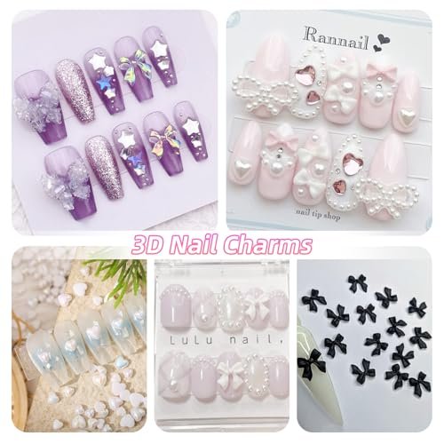 3D Assorted Nail Charms Gems - Bow, Butterfly, Flower, Pearl & Rhinestone DIY Nail Art Accessories | Pink Mixed Set - görsel 14