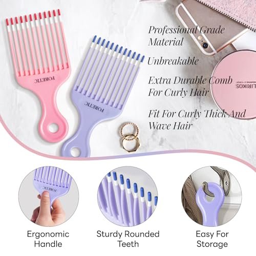 Foretic Smooth Hair Pick Comb for Curly, Thick, Medium to Long Hair, Facial Hair (Pink, Purple) - görsel 14