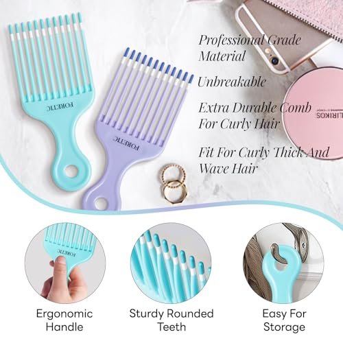 Foretic Smooth Hair Pick Comb for Curly, Thick, Medium to Long Hair, Facial Hair (Blue, Purple) - görsel 13