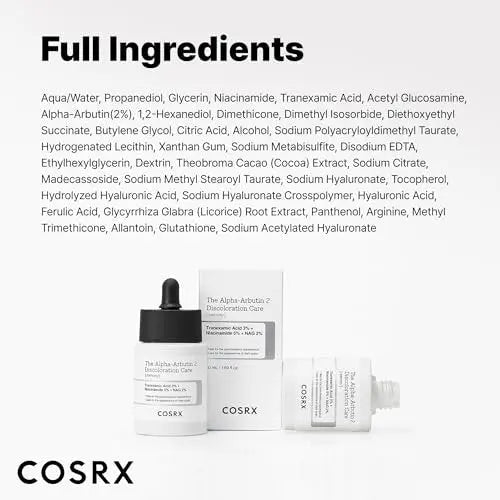 COSRX 2% Alpha Arbutin Discoloration Care Face Serum with Niacinamide, Glutathione & Tranexamic Acid - Dark Spot & Uneven Tone Corrector, Daily Korean Skincare for Men and Women, 1.7 fl oz Avelisse