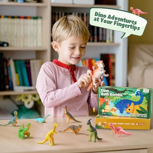 JuraFizz Dinosaur Bath Bombs for Kids with Surprise Inside, 20 Pack Natural Dino Egg Bath Bombs with Exclusive Carnivorous & Herbivorous Dinosaur Toys, Easter Basket Stuffers Easter Gifts for Boys, Girls Avelisse