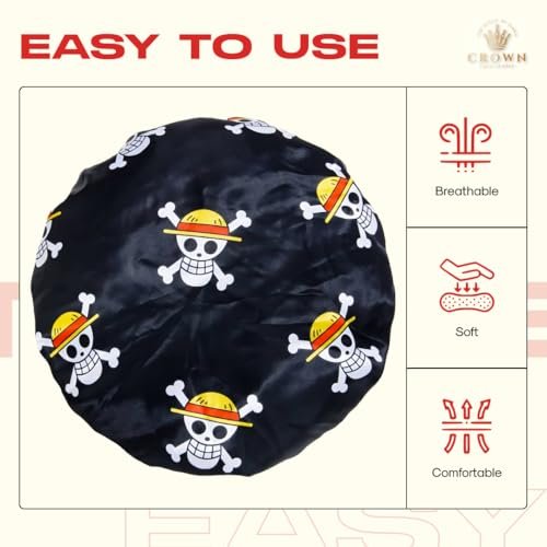Silk Anime Bonnet for Sleeping – Adjustable Elastic Soft Band, One Size, Black - görsel 14