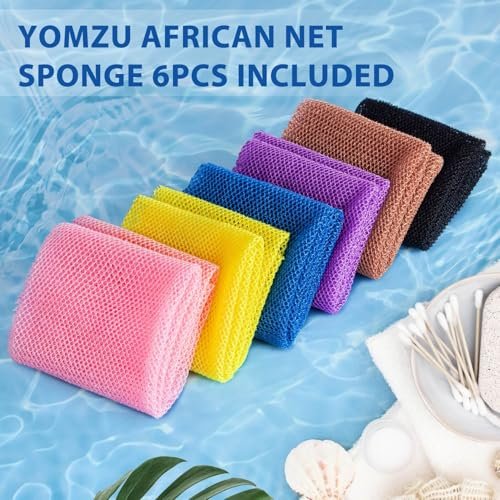 YOMZU African Net Sponge Exfoliating Bath Sponge - 6 Pack, Long Scrubbing Rag for Shower Body Scrubber (Pink, Yellow, Purple, Coffee, Blue, Black) - görsel 14