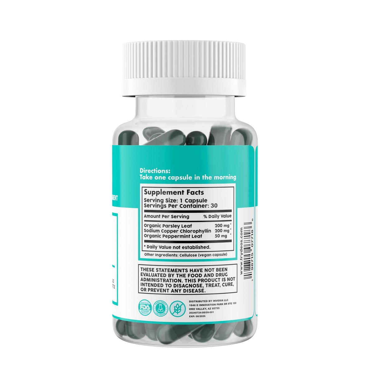 DEOS Internal Deodorant Supplement – Full Body Deodorizer for Gut Health, Skin Health, Detox & Digestion Support – Natural Odor Control Chlorophyll Pills | 30 Capsules Avelisse