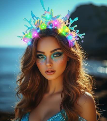 JONKY Light Up Mermaid Headband – Glowing Fish Hair Accessory for Women, Silver - görsel 8