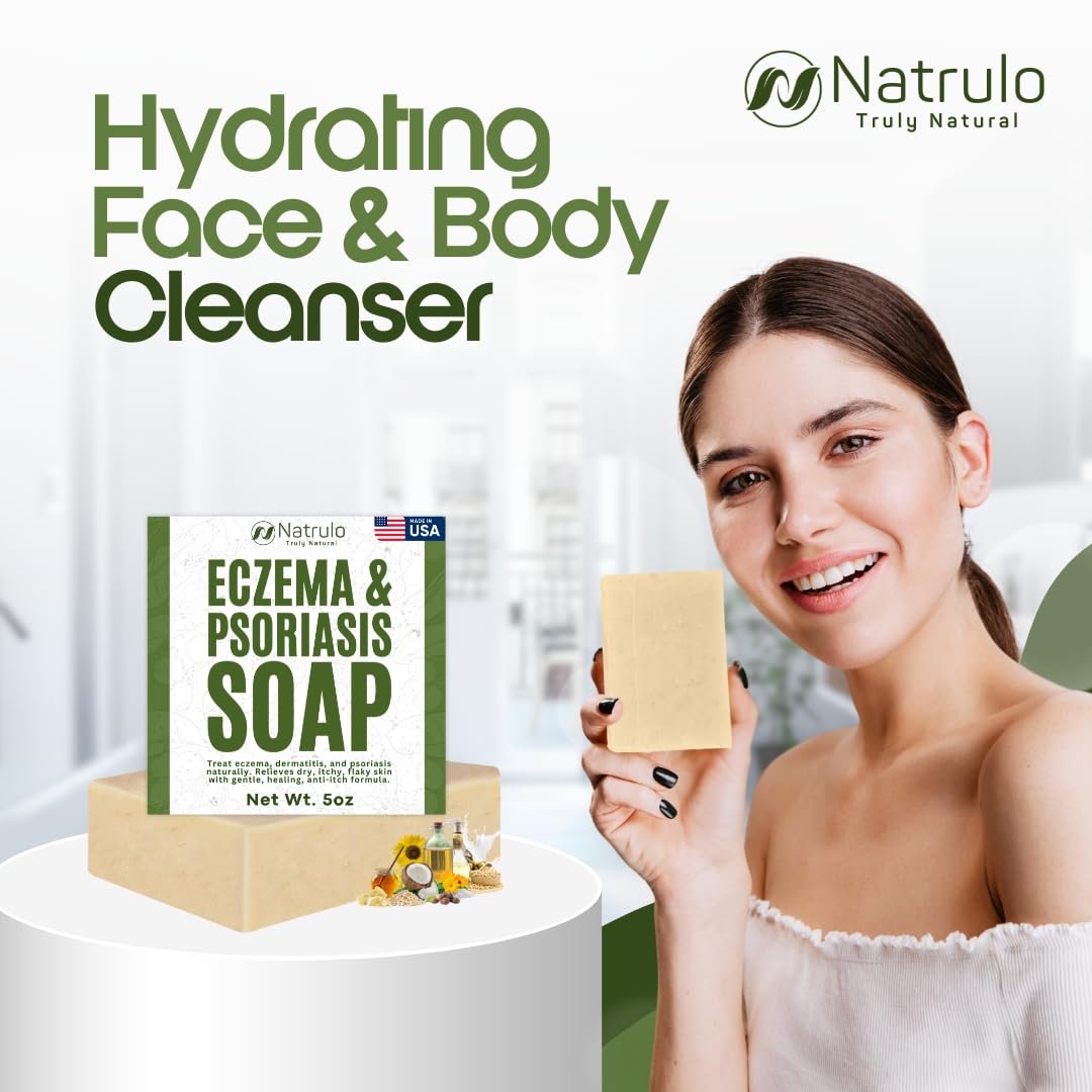 Natrulo Eczema Soap Bar for Face and Body – All Natural Dermatitis, Psoriasis Treatment for Dry Itchy Sensitive Skin Relief – Gentle Detoxifying, Healing, Anti-Itch, Oatmeal Goat Milk Wash for Kids & Adults (5 oz) - görsel 16