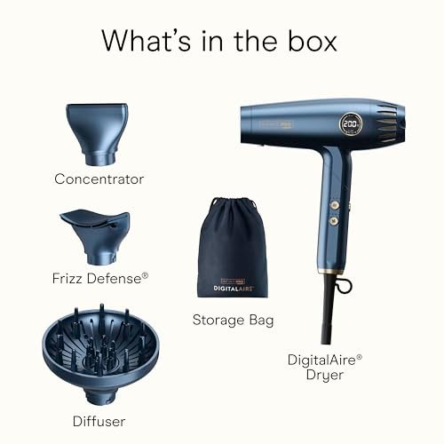 Infiniti PRO by CONAIR DigitalAIRE 2.0 Hair Dryer - 1875W Ionic Blow Dryer with Diffuser, Blue Avelisse