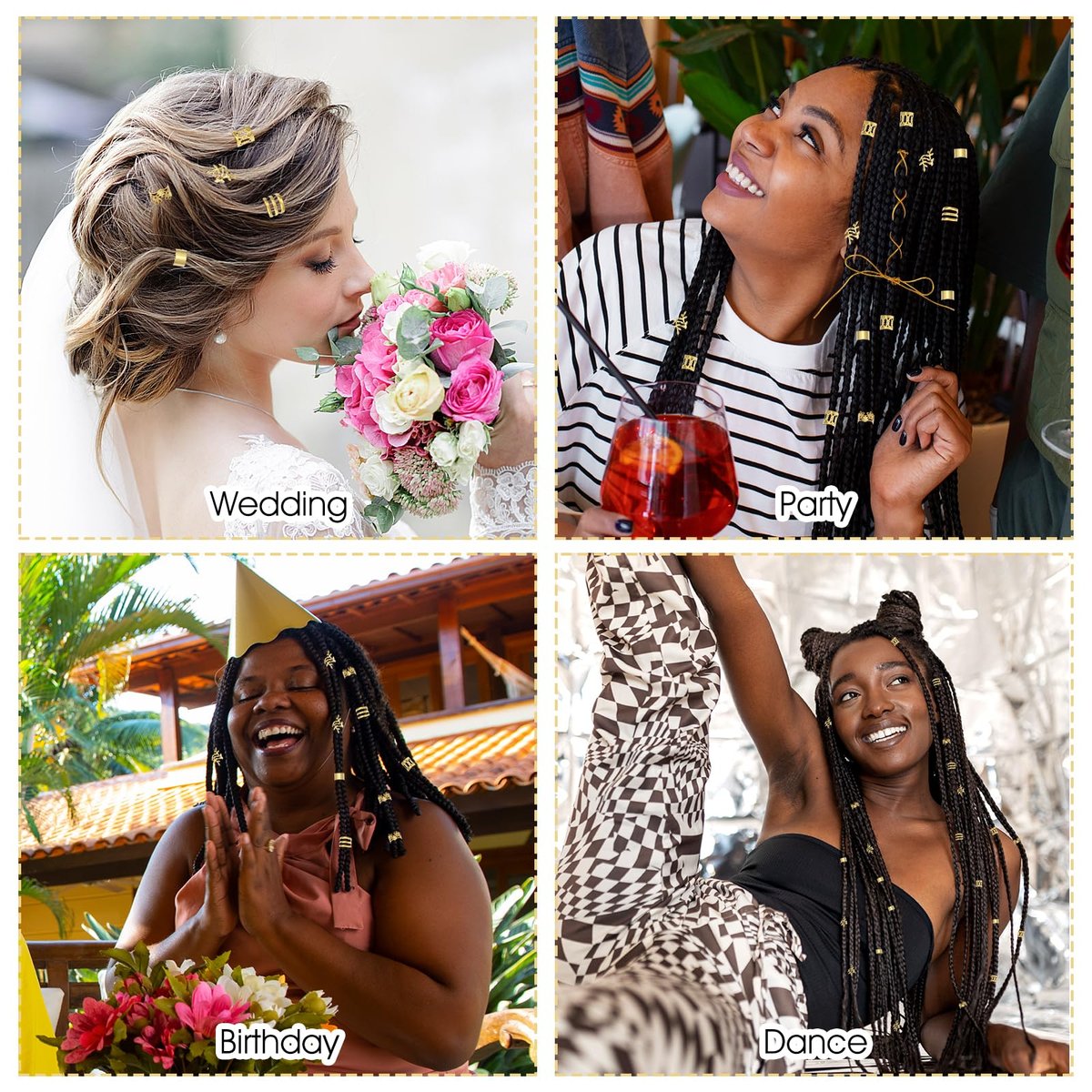 Tyqour 50Pcs Gold Hair Jewelry Set - Braids Accessories with 2 Strings, Adjustable Rings, Cuffs, Charms, Beads Decorations for Men & Women - görsel 14