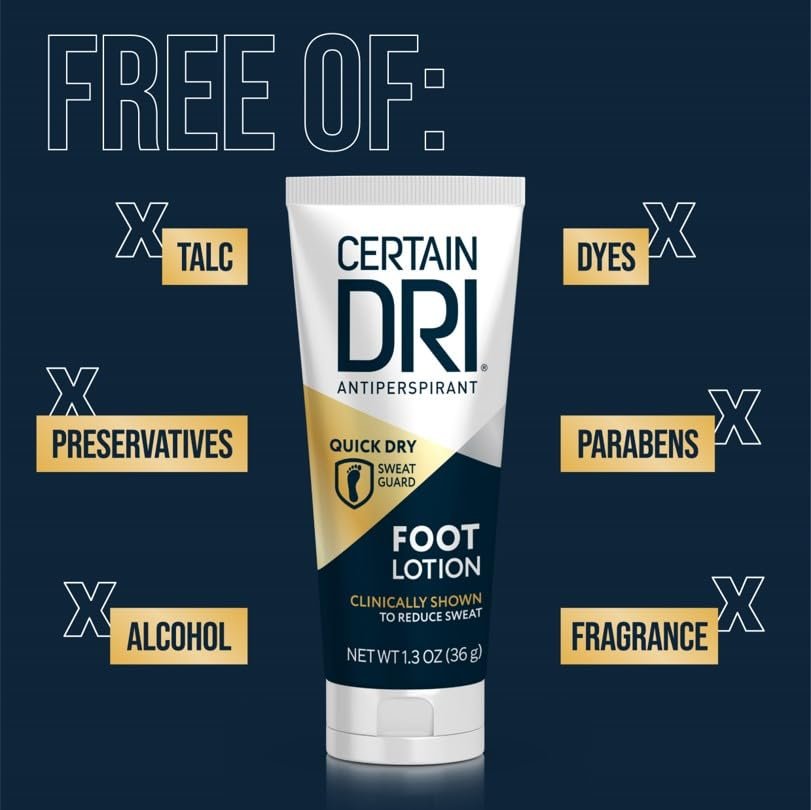 Certain Dri Antiperspirant Foot Lotion – 24-Hour Sweat & Odor Protection, Quick-Drying Non-Sticky Formula, Dermatologist-Tested, 1.3 oz - görsel 11