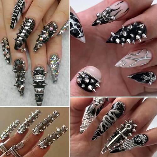 3D Mini Metal Punk Nail Art Studs Mixed Sizes Gold Black Cone Spikes Alloy Rivets Jewelry Steel Balls Jewels for Women Goth Manicure Charms Accessories DIY Crafts Decorations - görsel 14