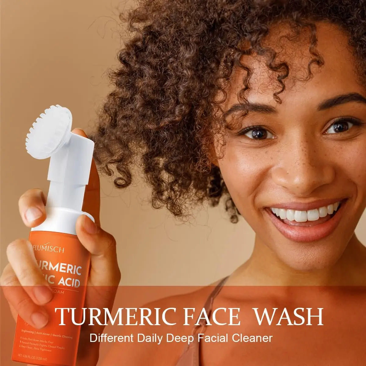 FluMisch Turmeric Kojic Acid Facial Cleanser - Brightening Foaming Face Wash with Soft Massage Heads, Exfoliating Kojic Acid Cleanser for Dark Spots, 4.23 oz Avelisse