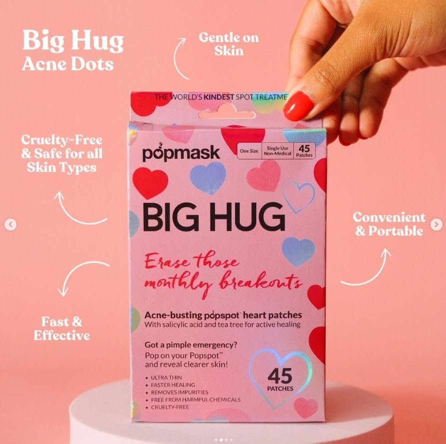 POPMASK Big Hug Hydrocolloid Pimple Patches with Salicylic Acid – 45 Colored Heart Shaped Acne Patches for Treating Pimples and Soothing Skin - görsel 7