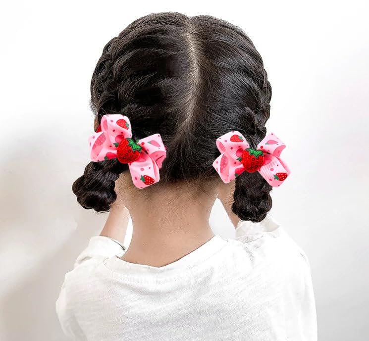 AACKS 4-Piece Strawberry Hair Bows & Snap Barrettes for Little Girls – Toddler Strawberry Hair Accessories Set - görsel 12