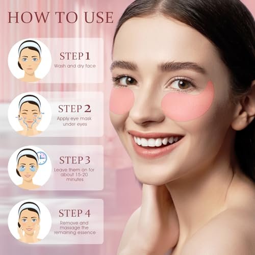 YOYORY Under Eye Patches Masks for Fine Lines, Dark Circles, and Puffiness - Collagen & Hyaluronic Acid Eye Treatment for Women and Men (60 Patches, Pink) Avelisse