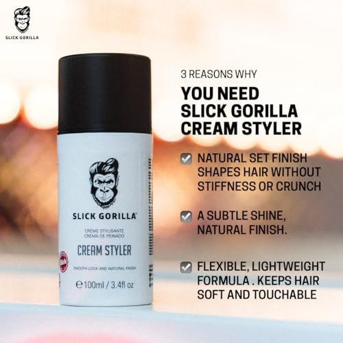 Slick Gorilla Hair Styling Cream - Light Flexible Hold, Smooth Frizz Control, Natural Matte Finish, Daily Grooming Cream for Men, 3.38 fl oz (100ml) Avelisse