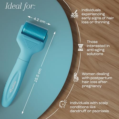 Vitalysse Scalp Derma Roller – 0.25mm Microneedling Tool for Hair & Scalp – 1200 Titanium Needles, Replaceable Head – Hair Care for Men & Women – Proudly Canadian Avelisse