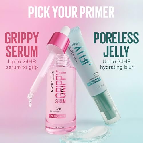 Maybelline Grippy Serum Primer – Hydrating Makeup Primer with 2% Niacinamide for Up to 24HR Wear, Clear, 1 Fl Oz - görsel 14