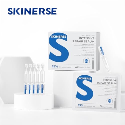 SKINERSE Intensive Repair Serum with 15% Hyaluronic Acid, Ceramides & Centella – 30 Vials Daily Travel Care for Sensitive Skin, Anti-Aging, Calming Barrier Repair & Redness Relief Avelisse