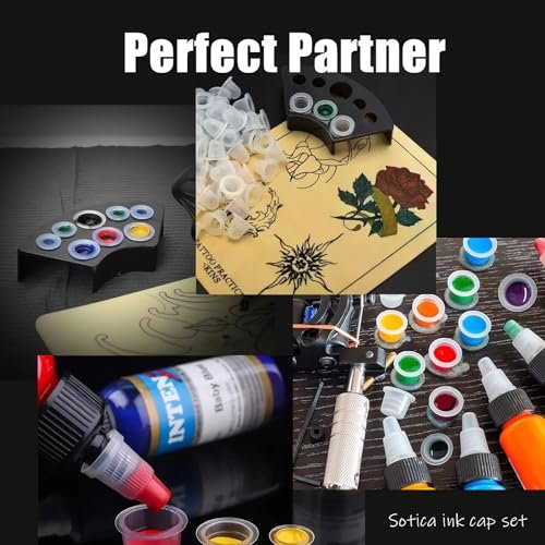 SOTICA 500-Piece Tattoo Ink Cups Kit with 2 Ink Holders - Mixed Size Plastic Cups for Professional Tattoo Supplies - görsel 12