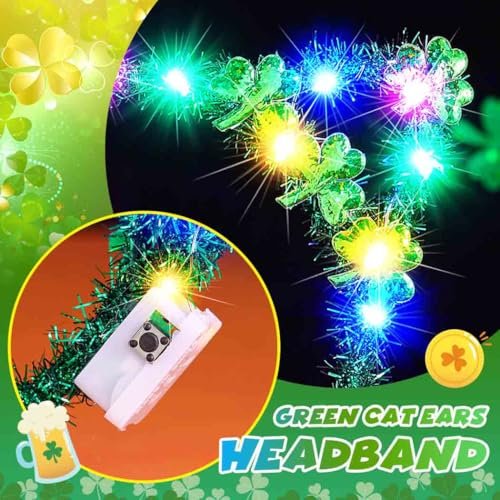 Catery Light Up St. Patrick's Day Headband - Shamrock Green Cat Ears Accessories for Women - görsel 14