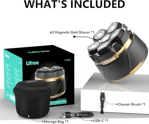 Ufree Head Shaver for Bald Men - Waterproof Electric Razor with LED Display, Detachable Rotary Blade, Wet/Dry, Travel Pouch Avelisse