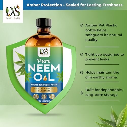 DAS NATURALS Pure Neem Oil for Plants, Hair Growth & Skin — 100% Cold-Pressed Unrefined Concentrate | Indoor, Outdoor Garden | Face, Scalp, Nails, Pets | 16 fl oz Avelisse
