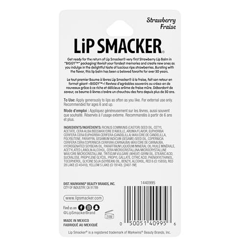 Lip Smacker Biggy Lip Balm - Strawberry: Nostalgic Ultra-Moisturizing Glossy Balm - görsel 8