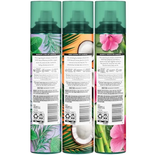 Suave Dry Shampoo Variety 3-Pack – Invigorating Rosemary & Mint, Volumizing Bamboo & Hibiscus, Refreshing Sweet Coconut, 4.3 Oz Each Avelisse