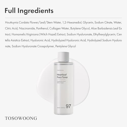 TOSOWOONG Heartleaf Face Toner – 970,200ppm Heartleaf Water, Centella, Hyaluronic Acid, Witch Hazel – Calming & Hydrating Toner for Acne-Prone Skin, 250ml (8.45 fl.oz.) - görsel 12