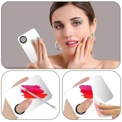 2-Piece Stainless Steel Makeup Mixing Palette Set with Spatula – Professional Makeup Artist Must-Have for Foundation, Eyeshadow & Nail Art - görsel 14