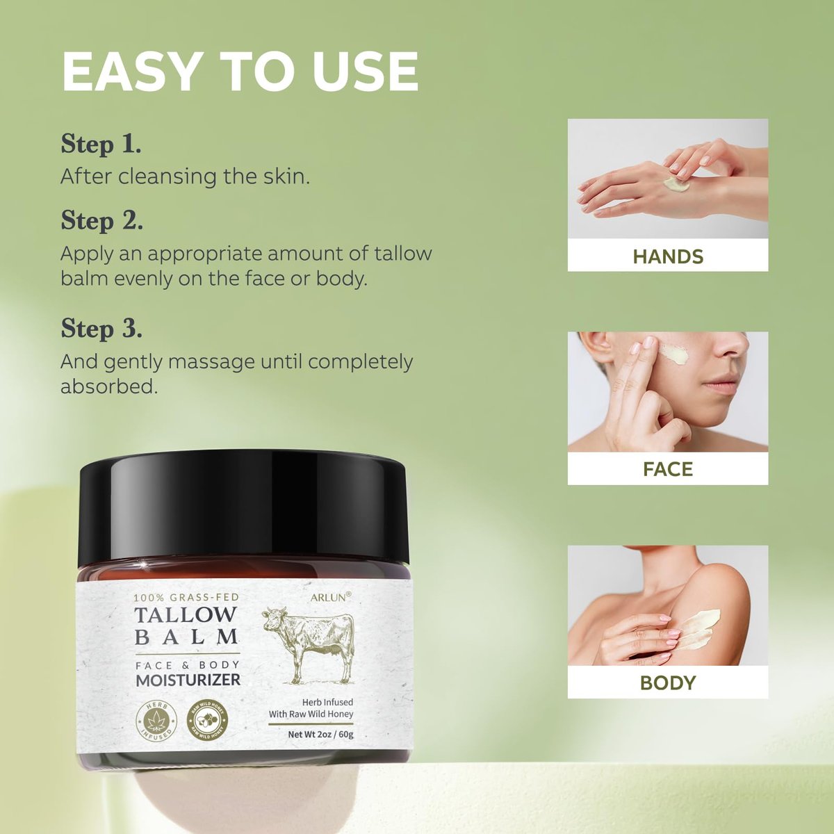Beef Tallow for Skin with Honey – Grass Fed Tallow Face Moisturizer, Nourishing & Hydrating Balm, 60g Avelisse