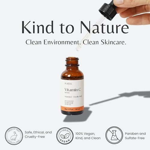 Purify. Puréel 20% Vitamin C Serum for Face – Brightening Serum with Vitamin E & Ferulic Acid – Anti-Aging, Dark Spot Remover, Even Skin Tone, Wrinkle Reduction & Radiant Glow – 1 fl oz Avelisse