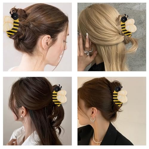 2 PCS Honeybee Hair Claw Clip - Cute Acetate Bee Hair Clip for Women Girls, Anti-slip Hairpin for Thick Hair, Fashion Animal Hairstyle Decoration (2 Sizes, Yellow) - görsel 14