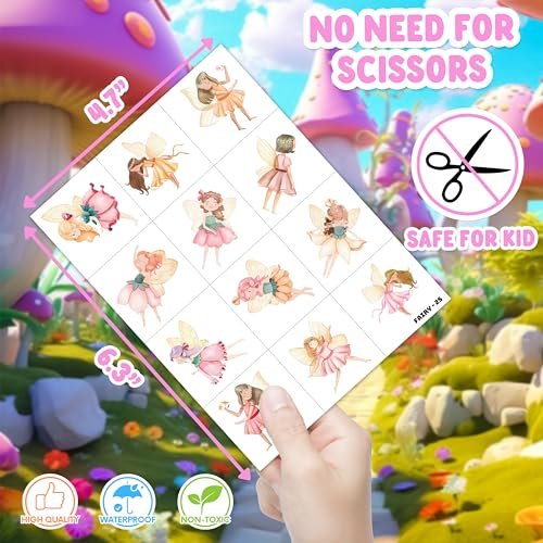 48PCS Fairy Party Favors Set: 24 Temporary Tattoos & 24 Stick Hands for Kids Birthday, Goodie Bag Stuffers, Classroom Prizes, and Treasure Box Toys - görsel 18