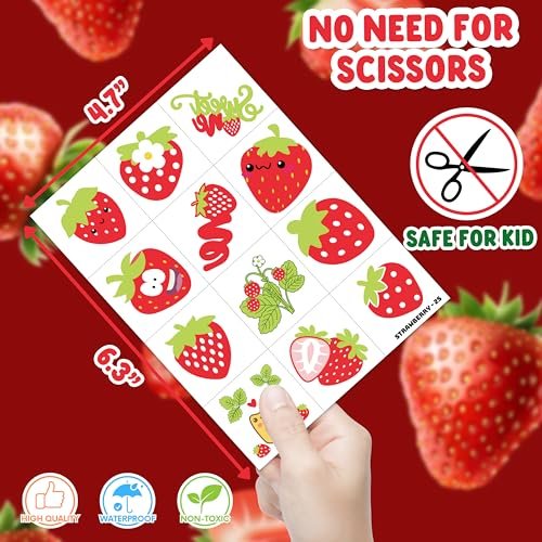 48PCS Strawberry Party Favors: Berry First Temporary Tattoos & Stick Hands for Kids Birthday Supplies, Goodie Bag Stuffers, Classroom Prizes - görsel 18