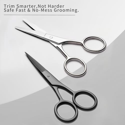 2PCS Small Grooming Scissors for Men and Women, Facial Hair Trimming Scissors with Straight & Rounded Safety Tips for Eyebrows, Nose Hair, Beard, Mustache, Eyelashes, and Ear Hair - Silver & Black - görsel 14