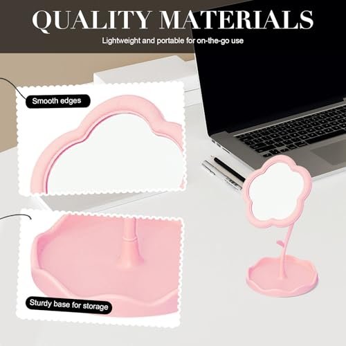 Elegant Pink Vanity Mirror - Versatile Makeup and Mini Desk Mirror with Standing Flower Design, Perfect for Bedroom and Small Bathroom Spaces - görsel 14