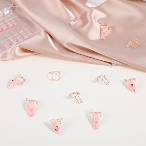 Tyqour 10-Piece Rose Gold Wudu Nail Rings with Attached Nails - Adjustable Metal Fingernail Rings for Women, Reusable Detachable Nail Art Set Avelisse