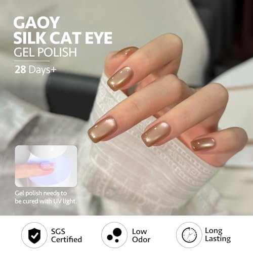 GAOY Brown Glitter Cat Eye Gel Polish Kit with Magnet - 6 Color Silver Holographic Nail Set for DIY Manicure (Crown Jewel, 0.22 oz each) Avelisse