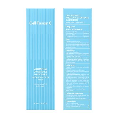 Cell Fusion C Aquatica UV Defense Face Sunscreen SPF 50 - Hydrating SPF Moisturizer with PDRN, No White Cast, 50ml Avelisse