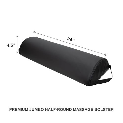 ForPro Premium Jumbo Half-Round Bolster Pillow – Black, 9”W x 4.5”H x 26”L, Oil & Stain-Resistant for Massage & Yoga Avelisse