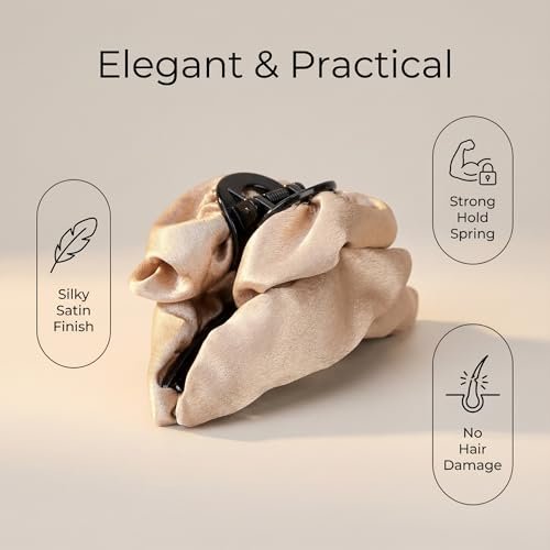 Silk Hair Clip for Women – 4.7" Large Banana Jaw Clip Strong Hold, High Cranial Crest Hair Claw (3-Pack, Pink) Avelisse