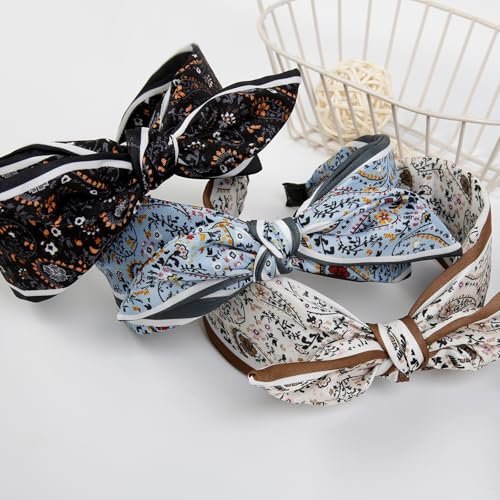 AIBFRID 3-Piece Boho Bow Headbands Set – Wide Knotted Non-Slip Floral Hairbands for Women and Girls (Black, Blue, Beige) - görsel 15