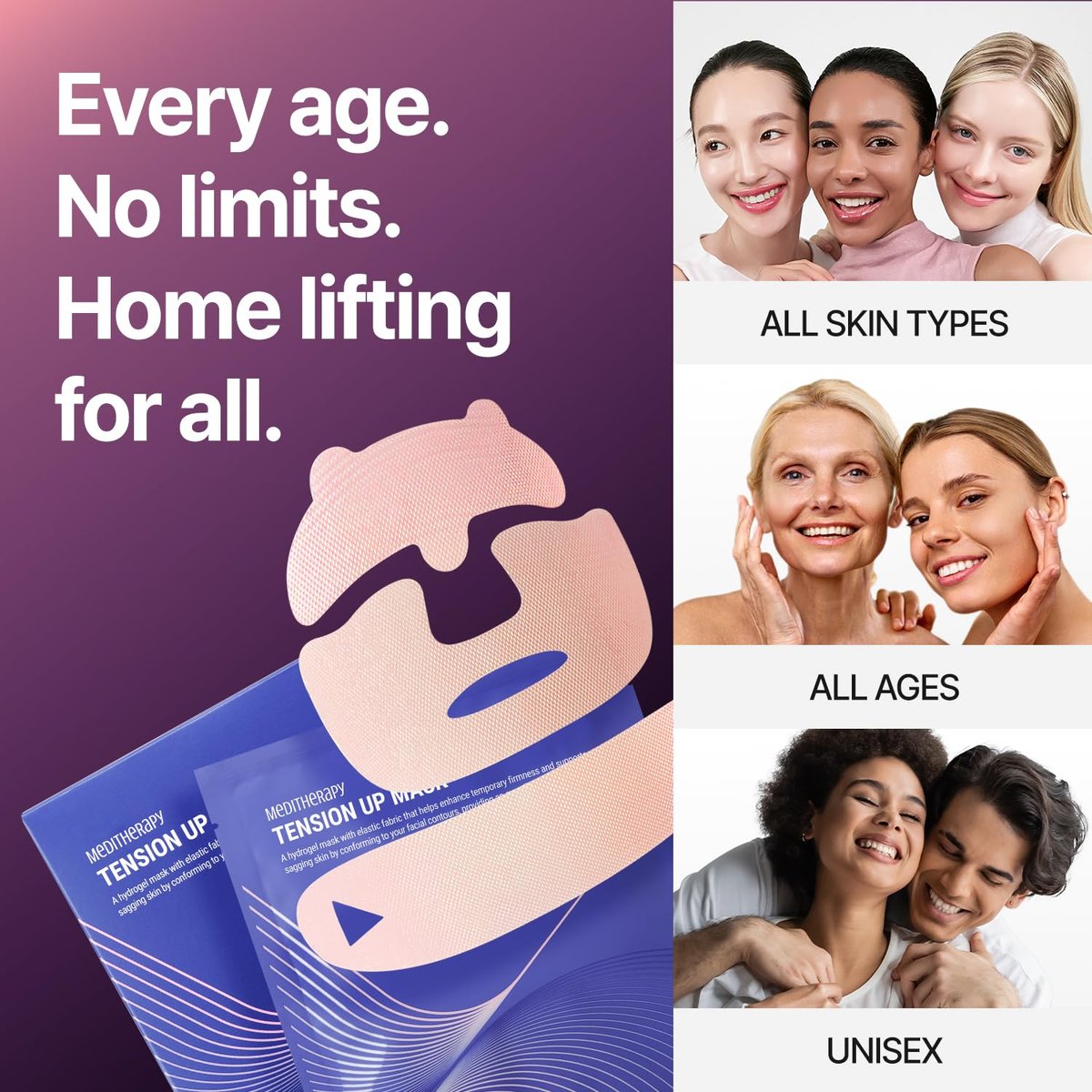 MEDITHERAPY Tension Up Mask 5EA - Korean Collagen Face V Line Lifting Mask - Hydrating Firming & Skin Tightening for Sharp & Sculpted Contour, Double Chin Reducer - Matrixyl & Peptide Gel Facial Mask Avelisse