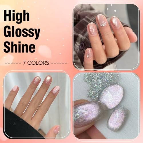 ADHERE Cat Eye Gel Nail Polish Set - 7 Colors 12ML Crystal Cateye Magnetic Nail Polish in Silver, Nude, Pink - with Magnetic Stick - Professional Gel Polish for Women - görsel 14