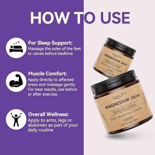 LemeTree Magnesium Cream | Topical Nighttime Magnesium Lotion with Jojoba Oil, Shea Butter & Vitamin E for Legs, Arms or Chest | Safe for Kids - görsel 14