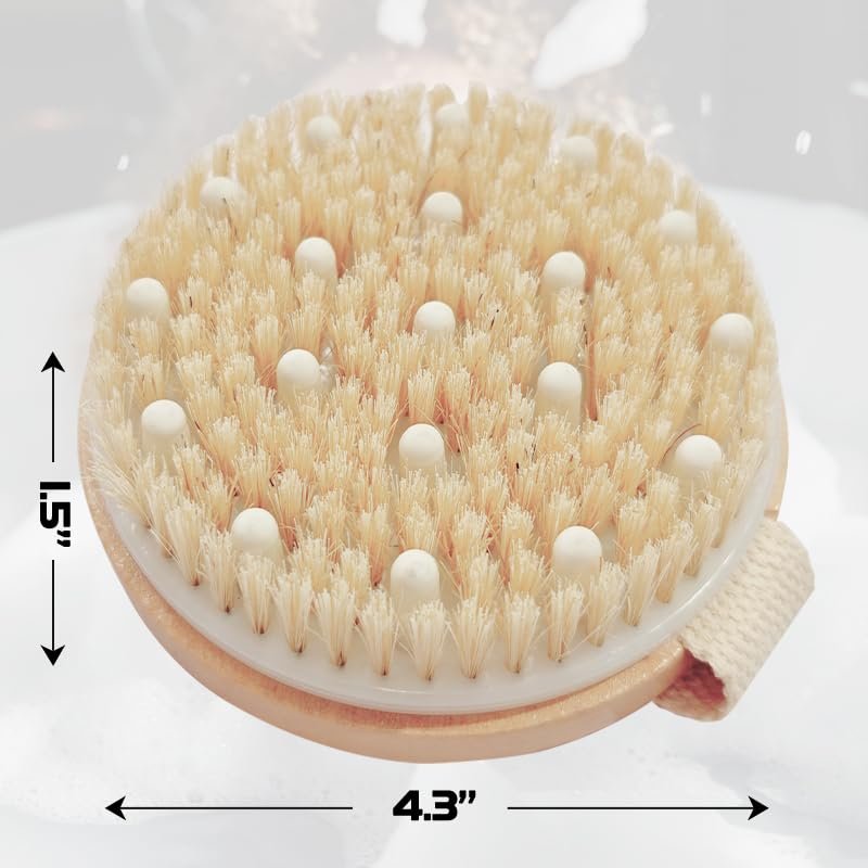 Bamboo Dry Body Brush for Shower – Exfoliating Bath Brush with Massage Nodes for Dry Brushing & Cellulite - görsel 7