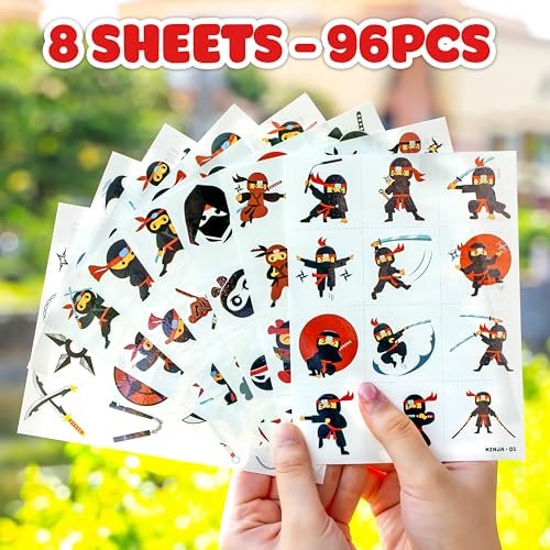 96 PCS Ninja Martial Arts Warriors Pre-Cut Temporary Tattoos for Kids - Super Cute Ninja Themed Skin-Friendly Fake Tattoo Stickers for Birthday Party Favors, Rewards & Decorations - görsel 16
