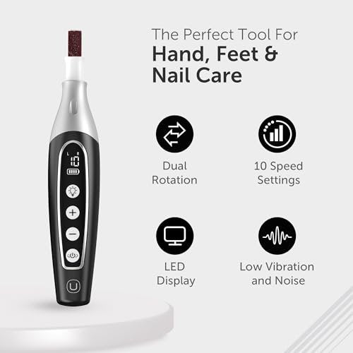UTILYZE PediLux Pro Professional Manicure Pedicure Kit - Cordless Electric Nail File Drill for Thick Toenails, Callus Removal, 32 Piece Set, Black Avelisse